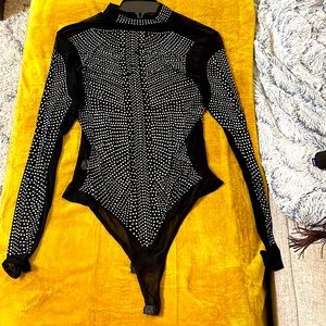 SEBOWEL Women Long Sleeves Mesh See Through Jumpsuit Bodysuit Top Leotard